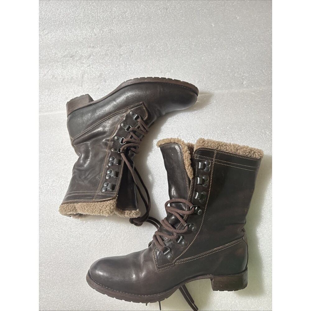 N.D.C 'WHITESTAR R' CUSNA BOOTIE BROWN LEATHER COMBAT BOOTS EU 38 US 8 Sherpa